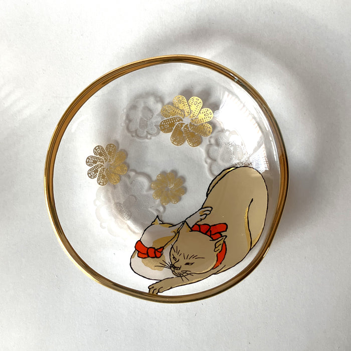 Kuniyoshi Ukiyo-e Cat Sake Cup & Small Dish Set (Cream & Buchi-neko)