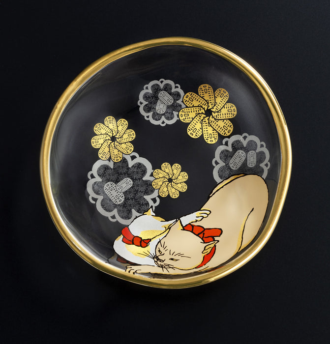 Kuniyoshi Ukiyo-e Cat Sake Cup & Small Dish Set (Cream & Buchi-neko)